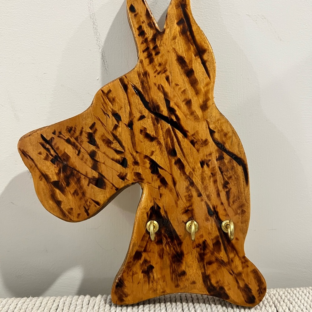 Hand Made Signed Rustic Brown Dog Head Wall Hook